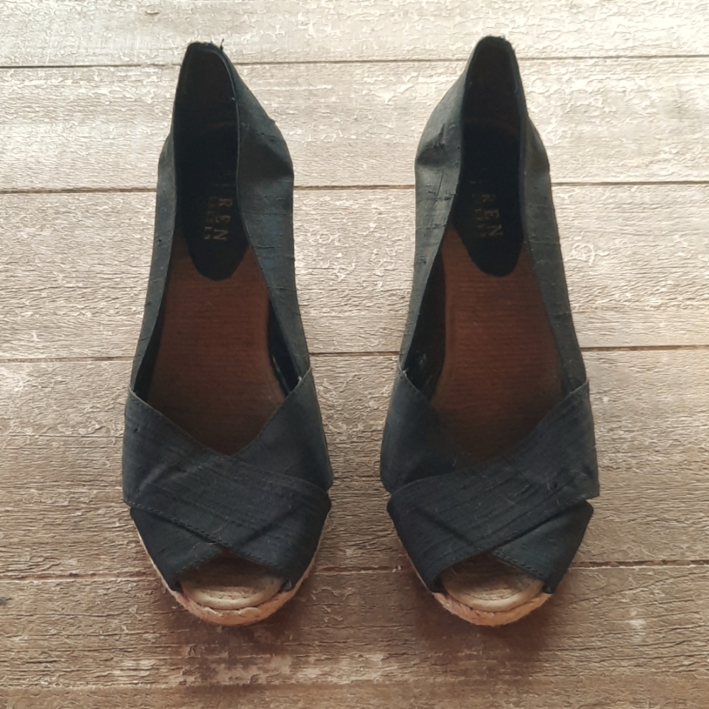 Ralph Lauren black and wicker wedges
